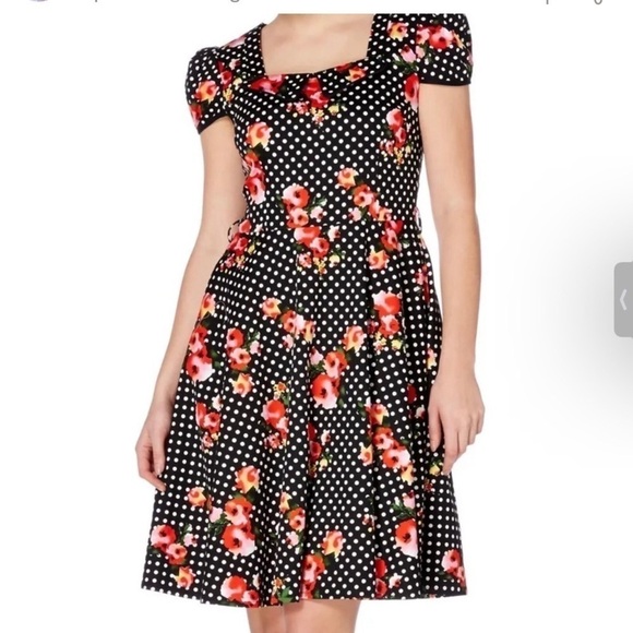 VOODOO VIXEN Size XL Black Red Polka Dot Floral PIN UP SWING ROCKABILLY DRESS - Picture 1 of 6